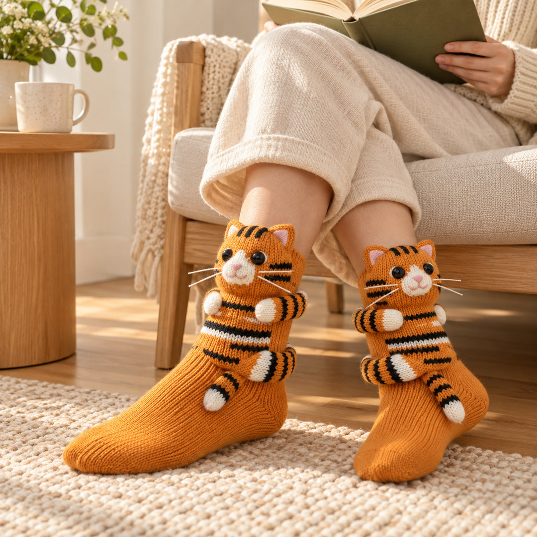 Cat socks by a chair