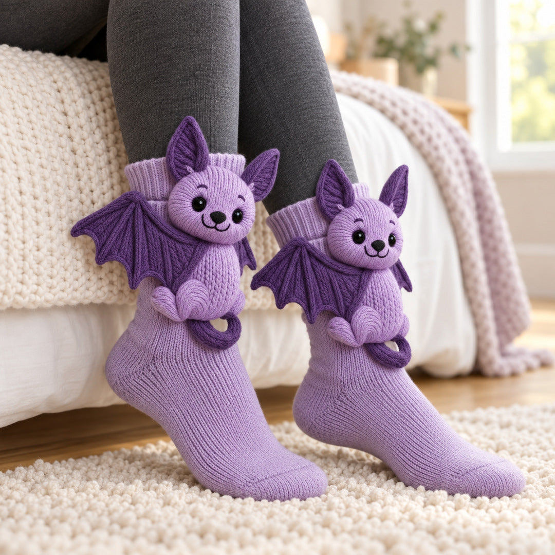 Bat socks by a bed