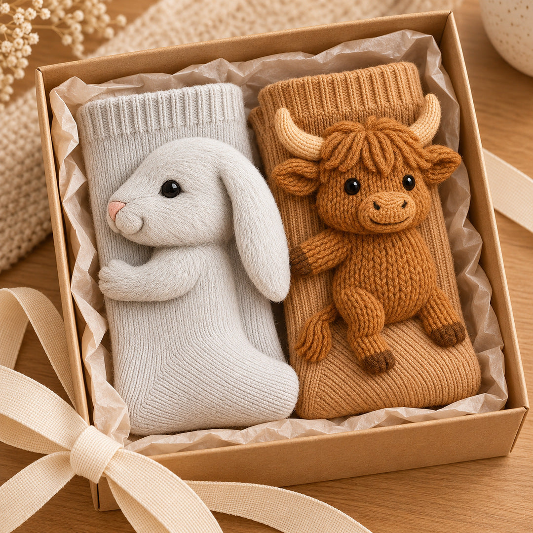 Bunny and cow socks in gift box
